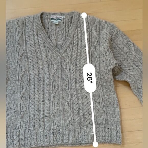 Celtic Country 100% Wool Made in Ireland Fisherman Chunky Knit V Neck Sweater M - Picture 6 of 9